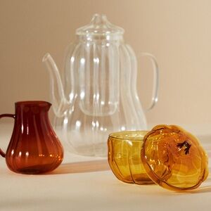 Anthropologie Cindy Pumpkin Glass Tea Pot